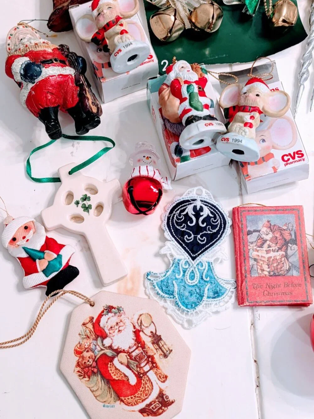Lot of 68 VTG Christmas Ornaments 80s 90s Santa Disney Pooh Barbie Angels Retro